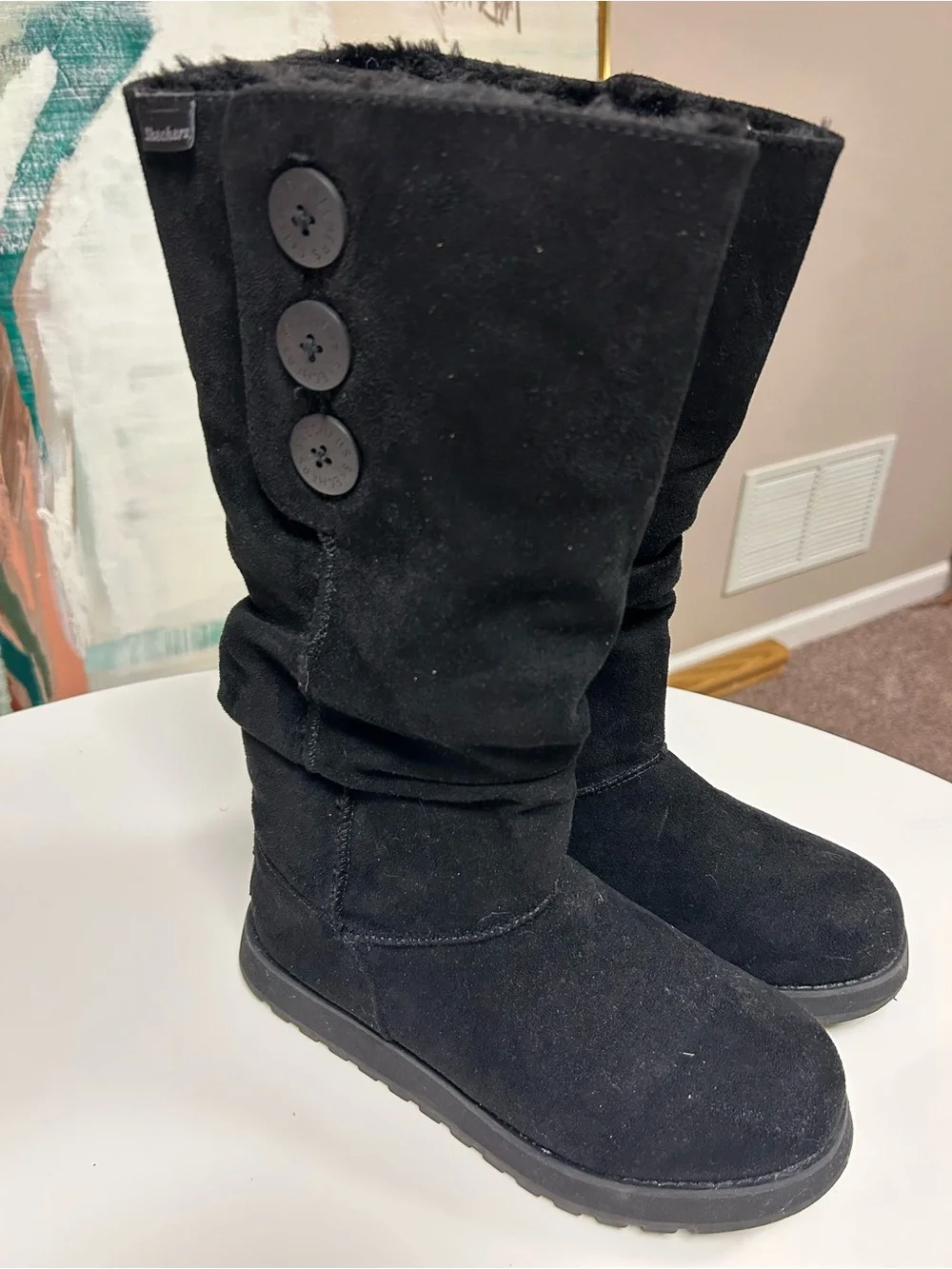 Sketchers Black Women's high calf Button-Accent Winter Boots